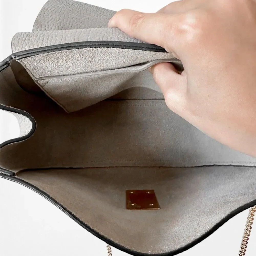 Chloe Drew Gray Gold Hardware Saddle Round Medium Size Leather Crossbody Bag